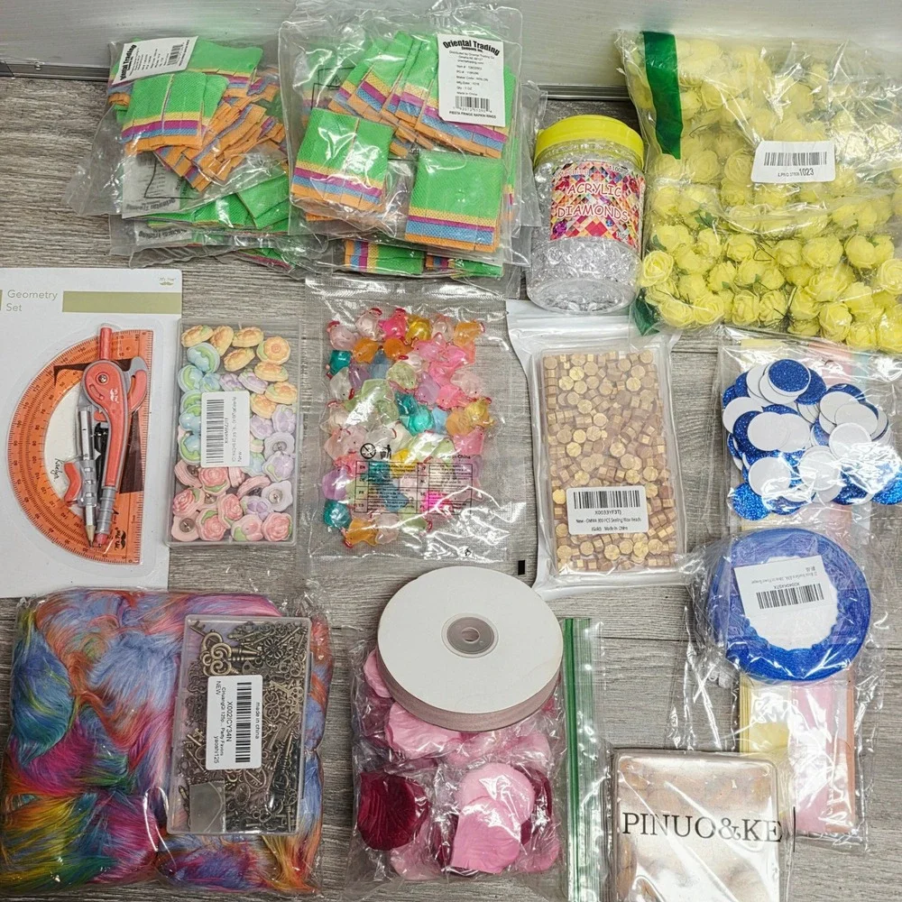 Bulk Craft Supply Lot Meching Acrylic Diamonds Sealing Wax Skeleton Keys Ribbon